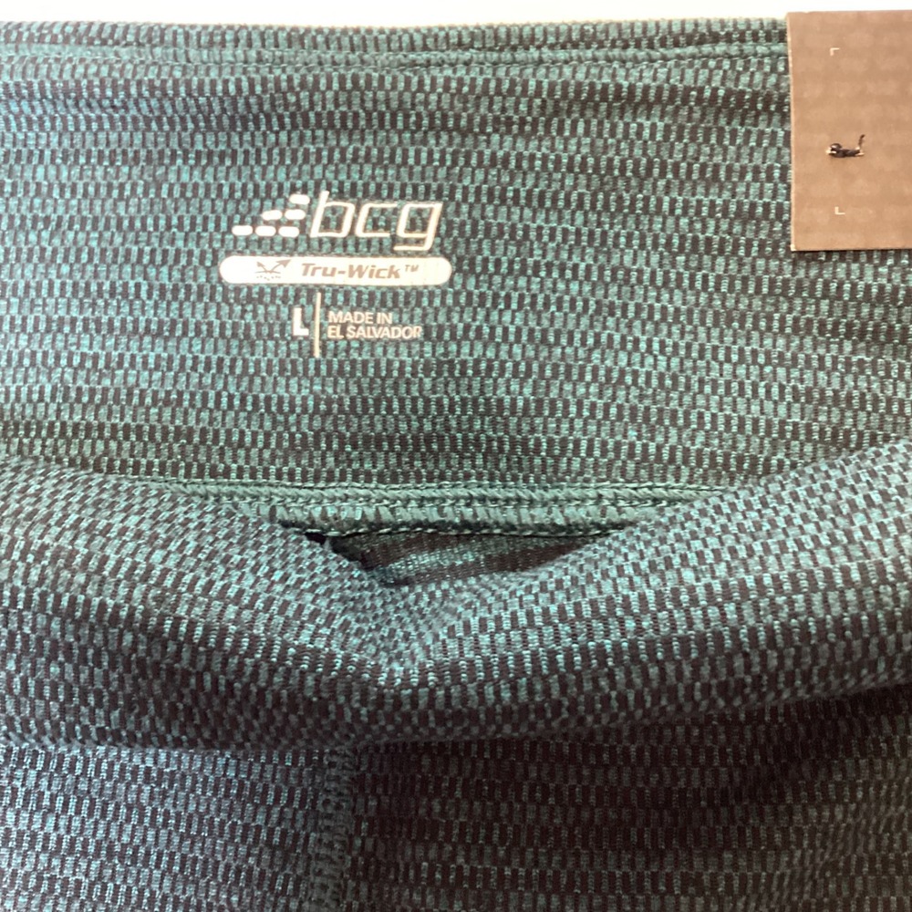 BCG NWT L Women Teal Textured Mesh Ruffle Capri Leggings Training Tight Fit Yoga - Picture 3 of 7